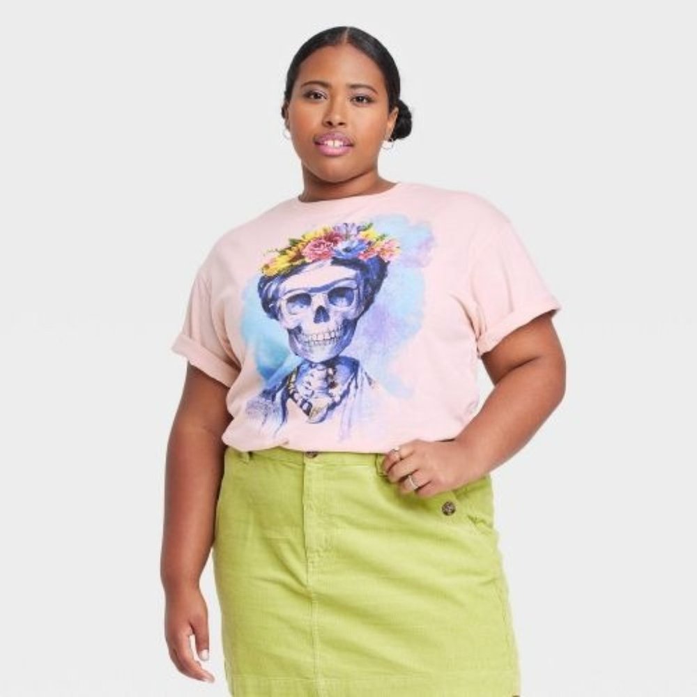 Women's Día De Los Muertos Frida Short Sleeve Graphic T-Shirt - Rose Gold XL
